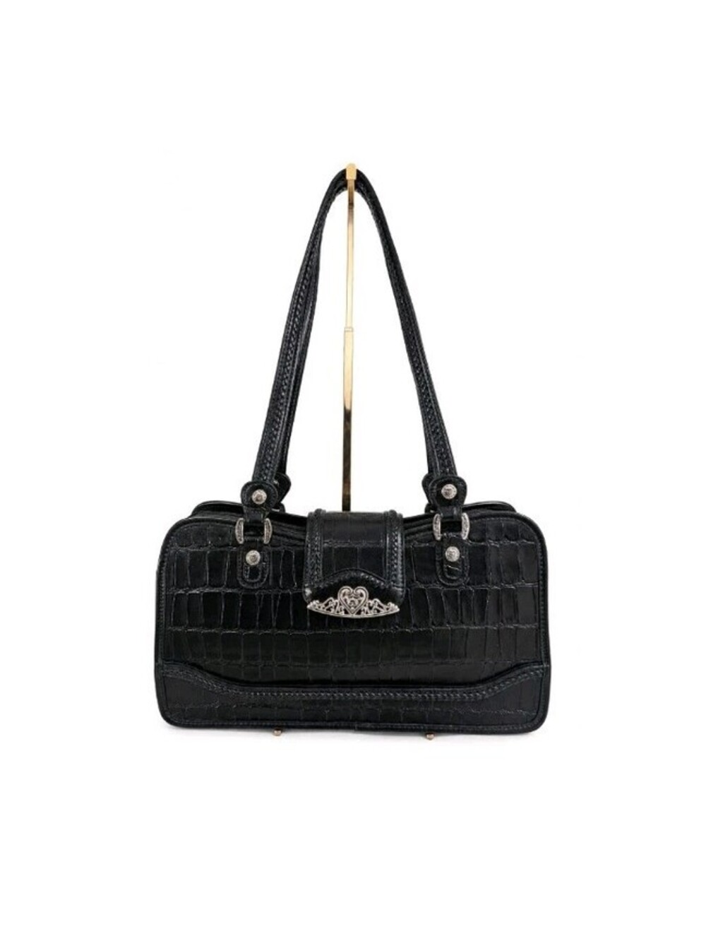 M.C. Marc Chantal Y2K Black Croc Embossed Leather Shoulder Bag Purse NWT